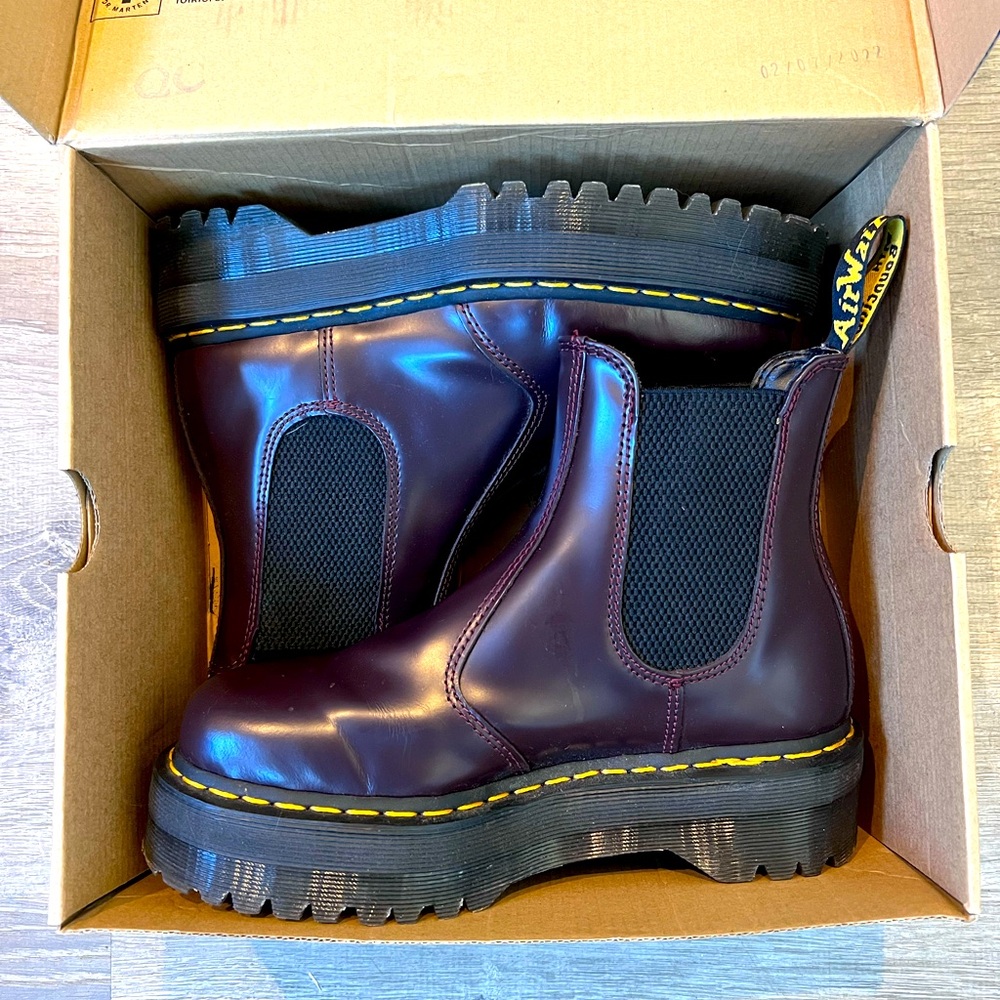 Dr. Martens Burgundy Quad Retro platform chelsea boots
